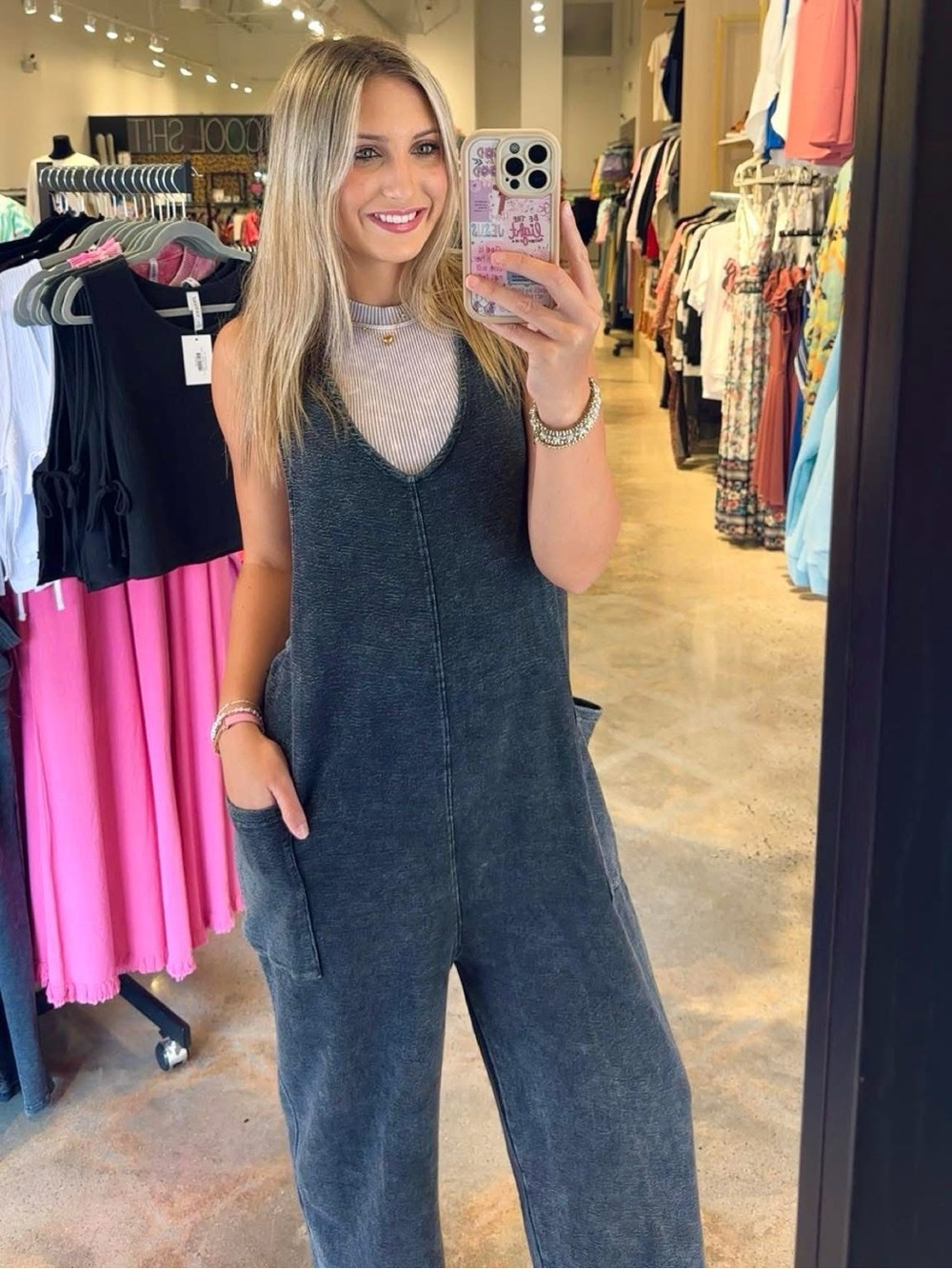 Mono B | Hooded Dark Blue Denim Wide-Leg Overalls Sz L